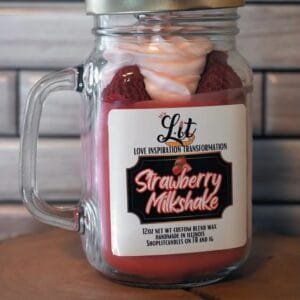 Strawberry Milkshake Dessert Candle with whipped wax frosting
